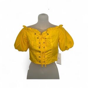 Blashe Sunny Yellow Off-Shoulder Lace-Up Blouse
